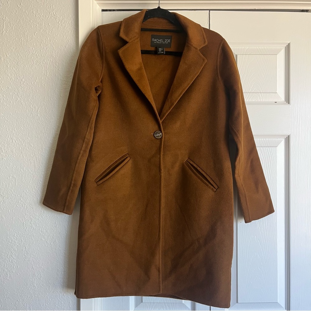 Like-new Rachel Zoe Wool Single Breasted Long Pea Coat Brown